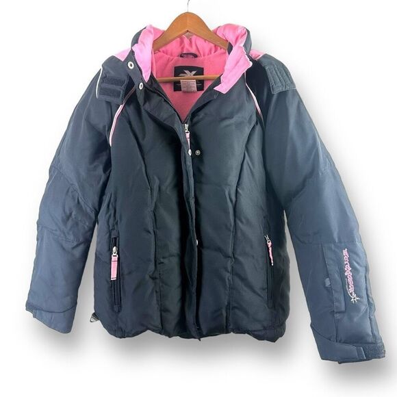 Zero Xposure Girls 16 Black Puffer Snowboard Hooded Jacket Black Pink Winter - Picture 1 of 14